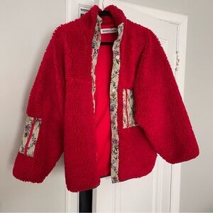 Sandy Liang Boxbox Fleece Jacket with Floral Trim